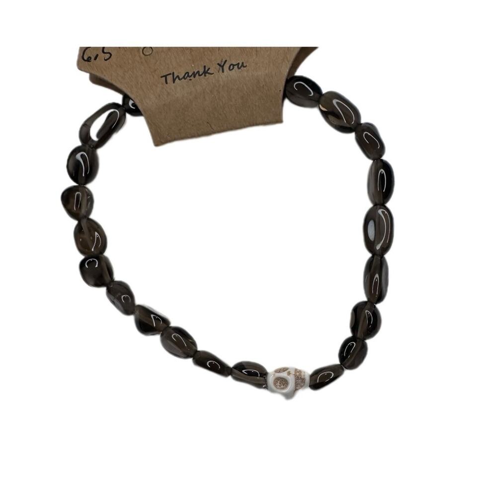 Smokey quartz skull bracelet stretch handmade gemstone